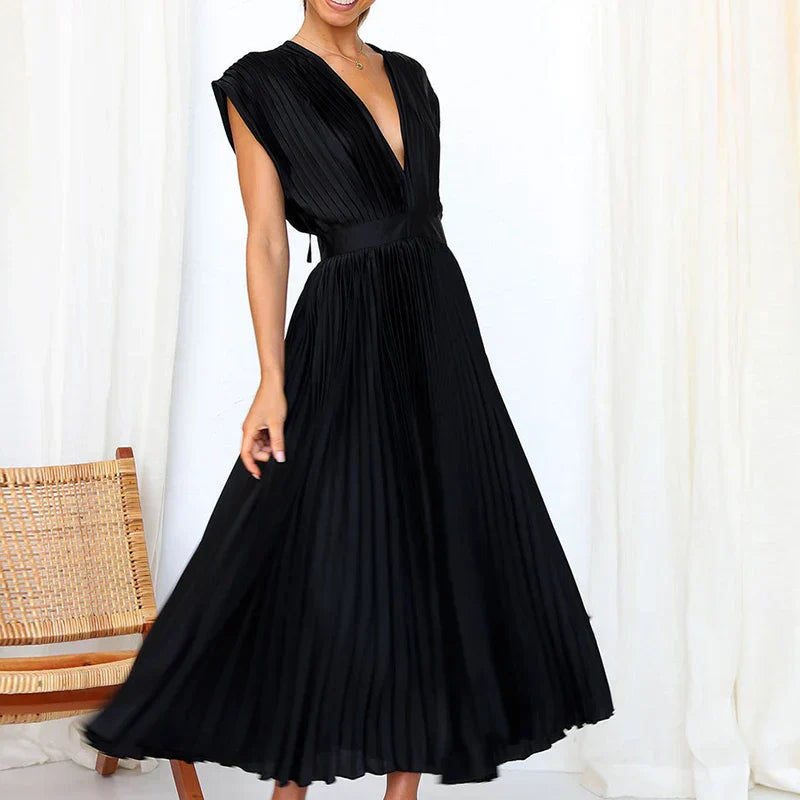 Adele - V-neck maxi dress with pleats