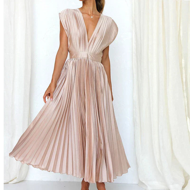 Adele - V-neck maxi dress with pleats