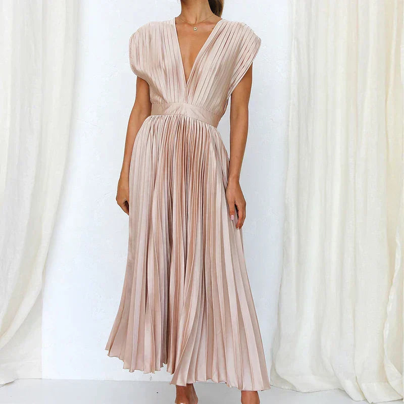 Adele - V-neck maxi dress with pleats