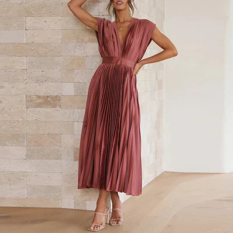 Adele - V-neck maxi dress with pleats