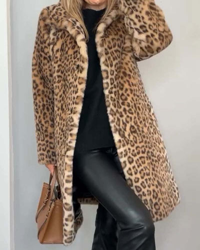 Long Soft Coat with Leopard Print