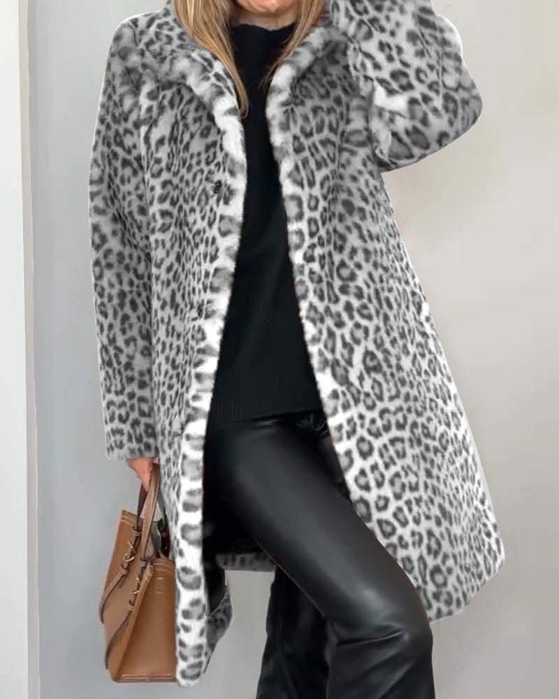 Long Soft Coat with Leopard Print