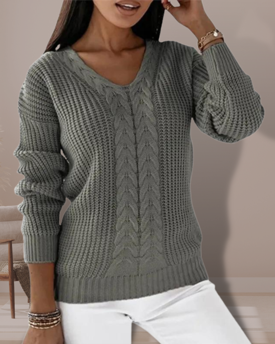 Ariana - Elegant Knit Sweater with V-Neck