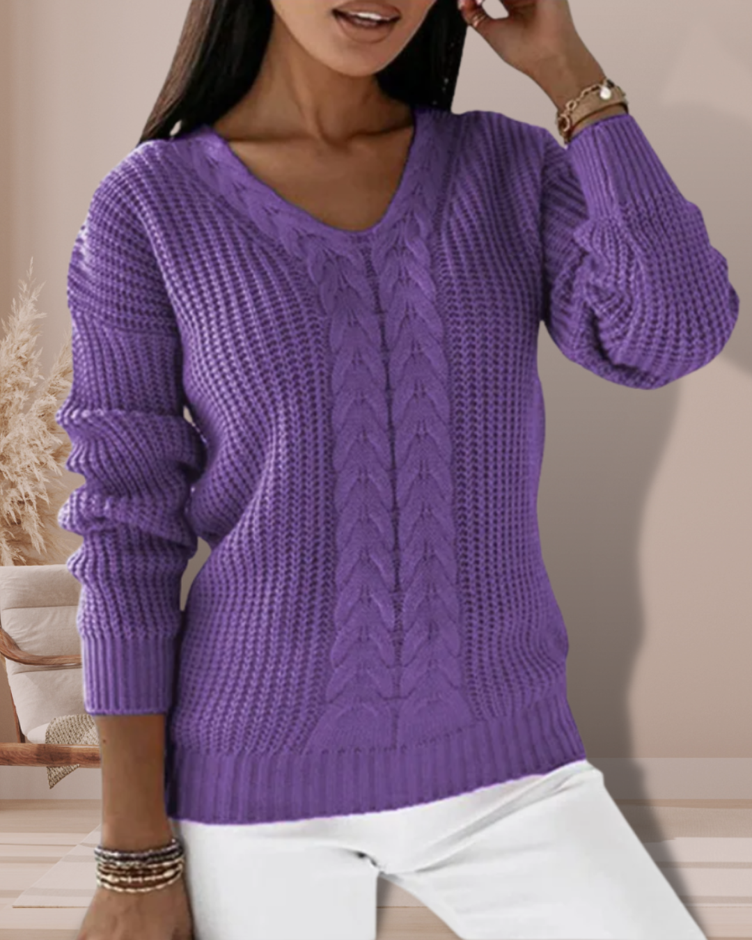 Ariana - Elegant Knit Sweater with V-Neck