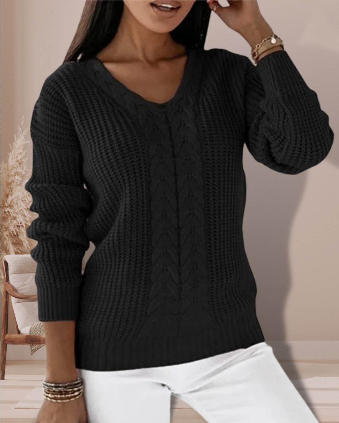 Ariana - Elegant Knit Sweater with V-Neck