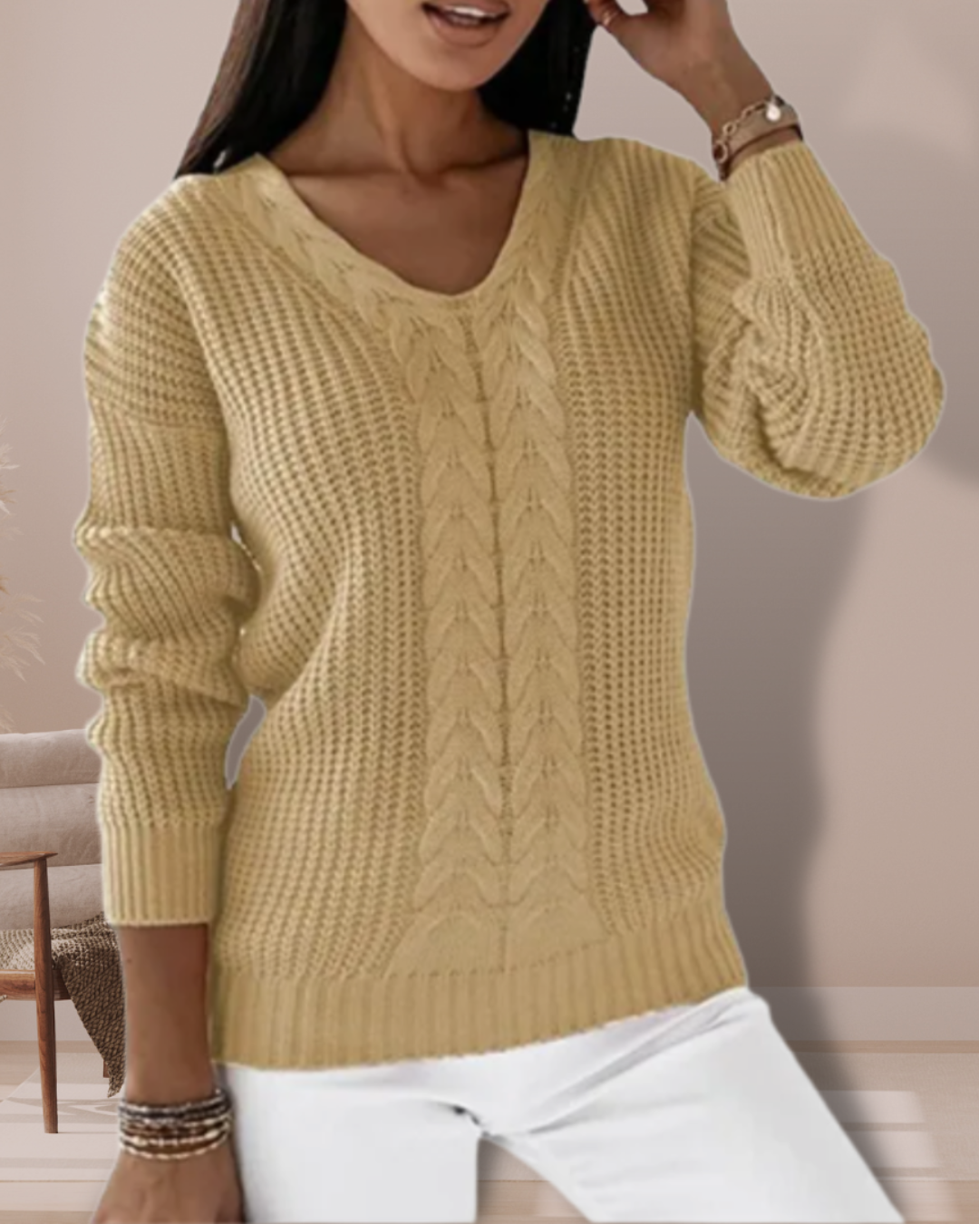 Ariana - Elegant Knit Sweater with V-Neck